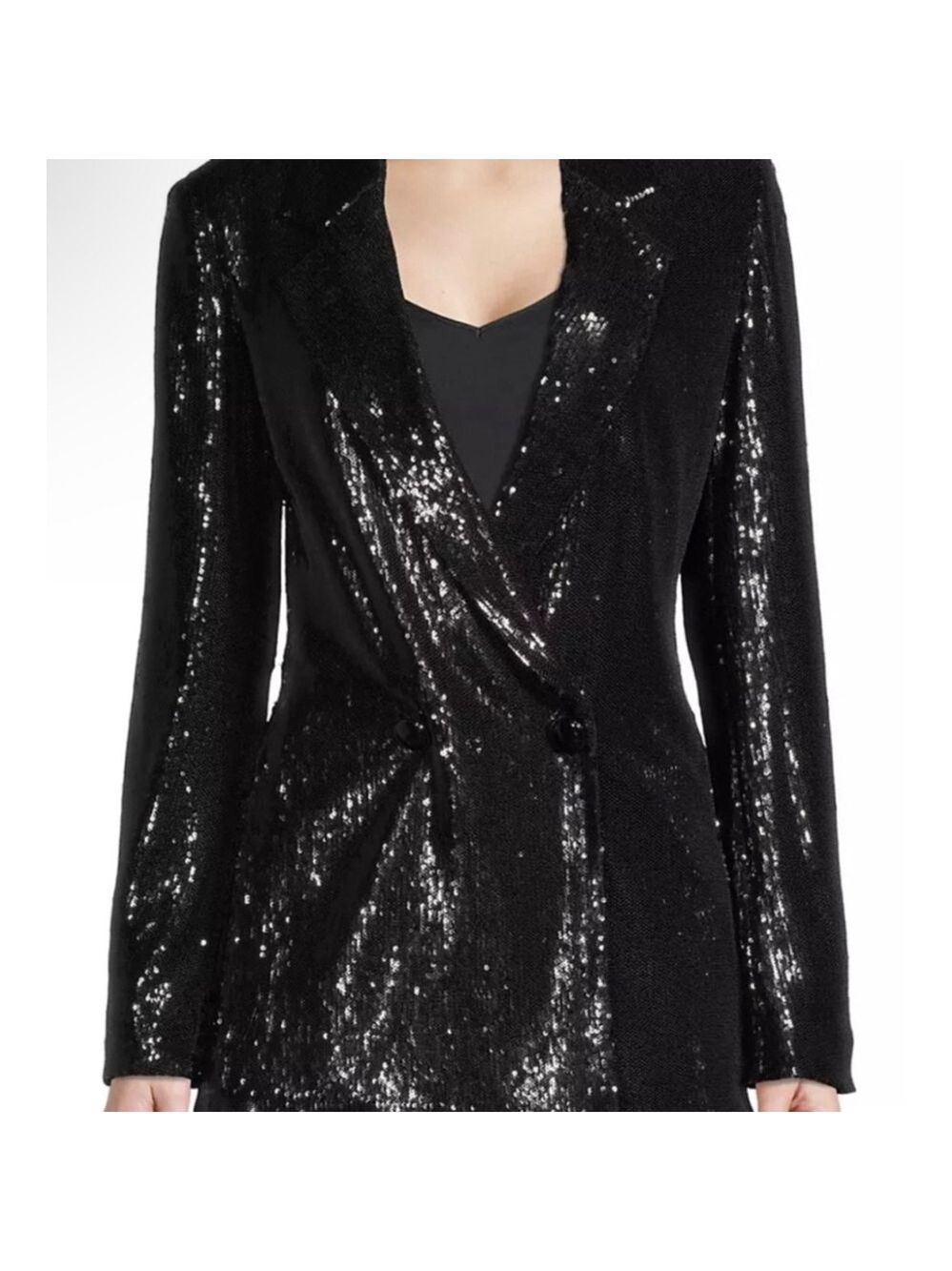 Women's Emporio Armani Blazer Size 46 Black Sequin Was $895 - Picture 2 of 7